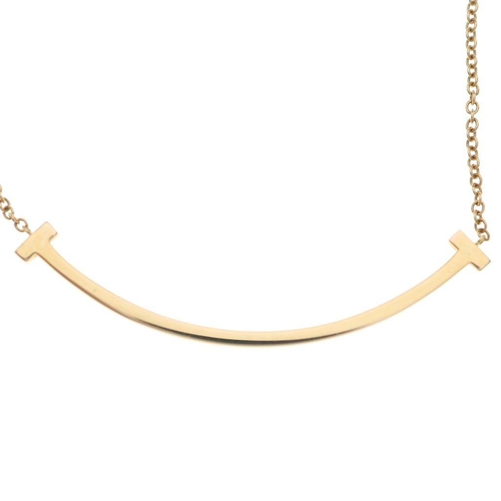 Tiffany & Co T Smile Small Diamond Pendant Chain Gold — view 5
