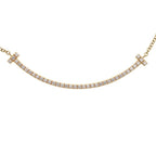 Tiffany & Co T Smile Small Diamond Pendant Chain Gold — view 3