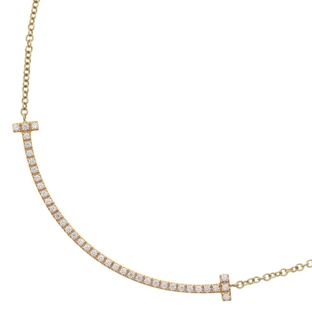 Tiffany & Co T Smile Small Diamond Pendant Chain Gold