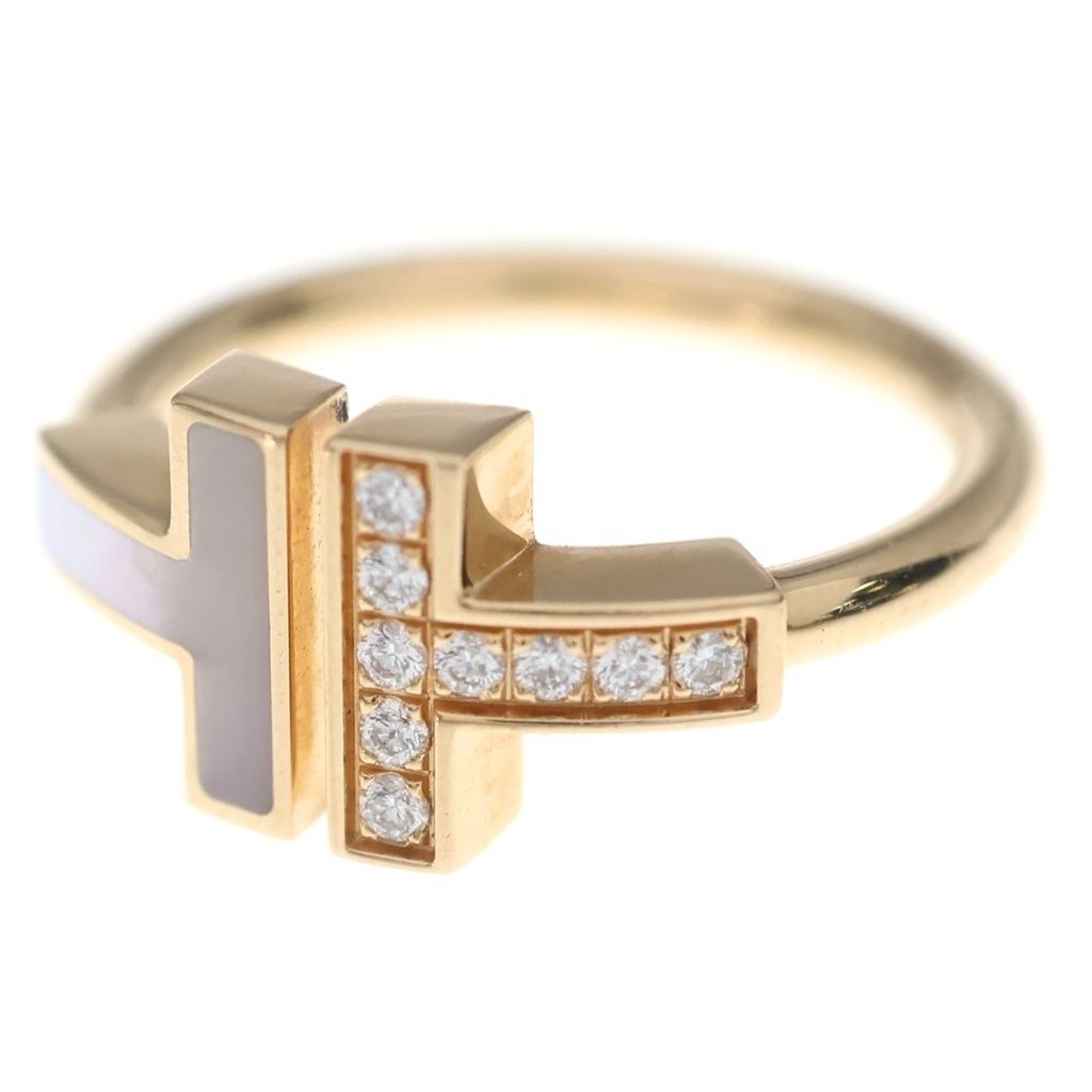 Tiffany & Co T Wire Ring Mother of Pearl Diamond Pink Gold PG 18k