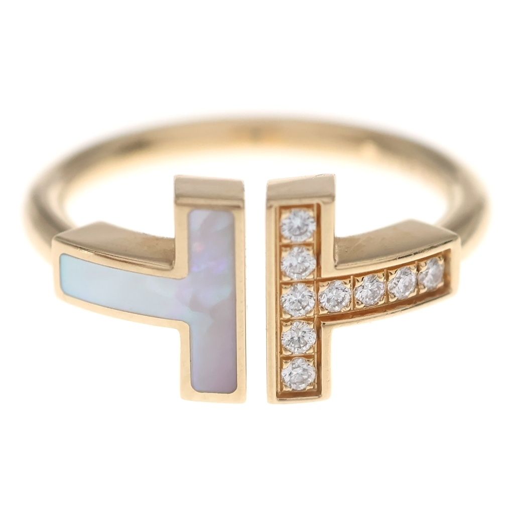 Tiffany & Co T Wire Ring Mother of Pearl Diamond Pink Gold PG 18k — view 4