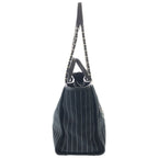 Chanel Deauville Canvas Logo Embroidery Tote Black Leather Silver — view 3