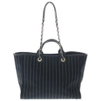 Chanel Deauville Canvas Logo Embroidery Tote Black Leather Silver — view 2
