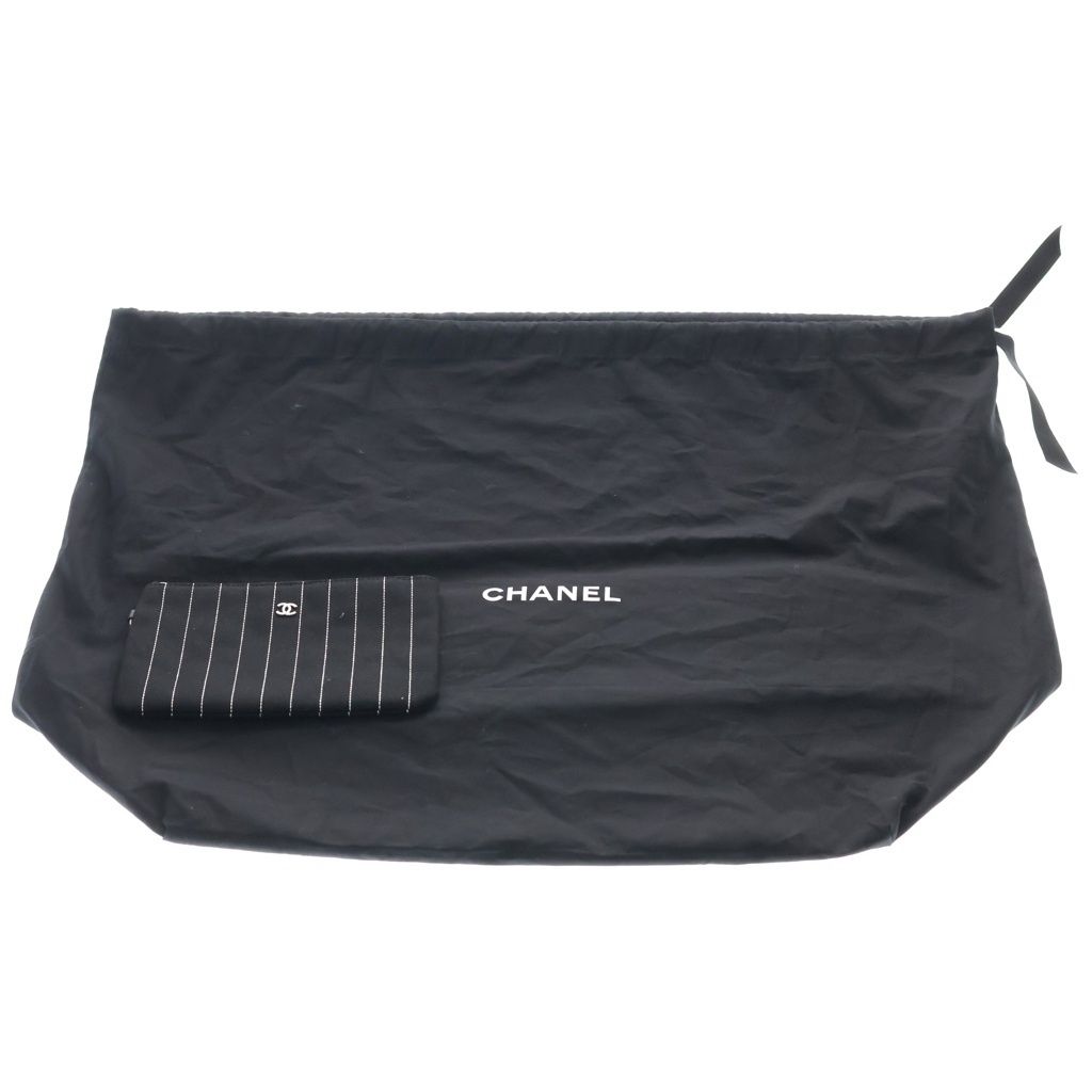 Chanel Deauville Canvas Logo Embroidery Tote Black Leather Silver — view 7