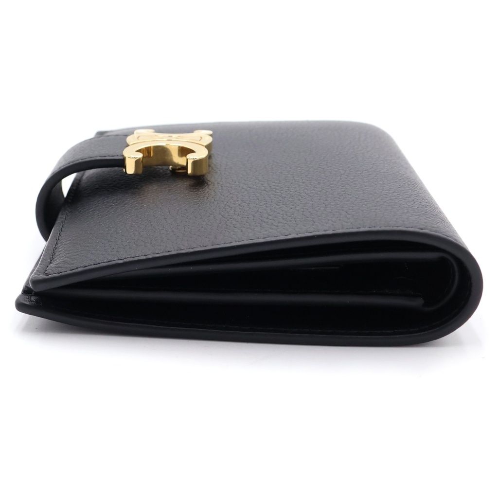 Celine Strap Wallet Nino Bifold Card Case Black Leather Gold — view 3