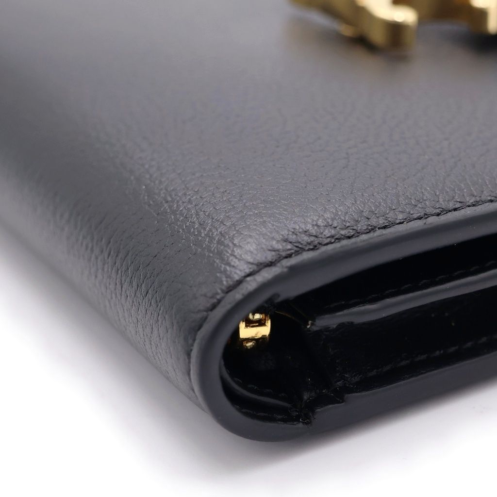 Celine Strap Wallet Nino Bifold Card Case Black Leather Gold — view 5