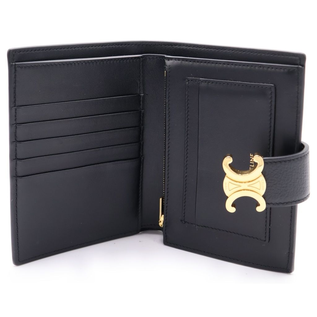 Celine Strap Wallet Nino Bifold Card Case Black Leather Gold — view 4