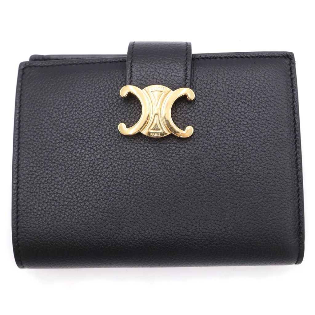 Celine Strap Wallet Nino Bifold Card Case Black Leather Gold