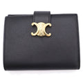 Celine Strap Wallet Nino Bifold Card Case Black Leather Gold