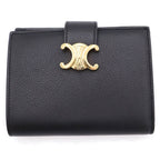 Celine Strap Wallet Nino Bifold Card Case Black Leather Gold