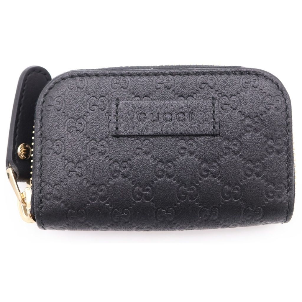 Gucci Guccissima Coin Case Pouch Black Leather Gold