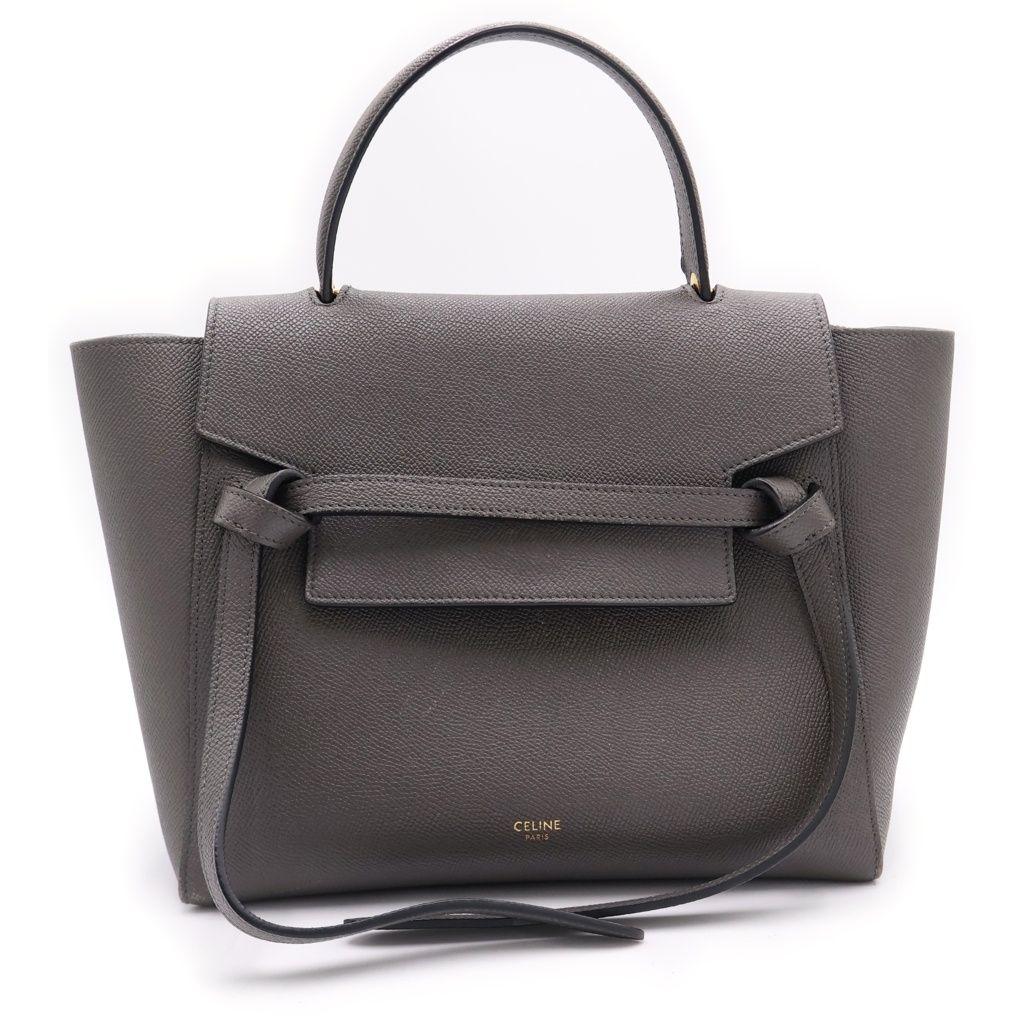 Celine Belt Bag 2-Way Gray Leather Gold