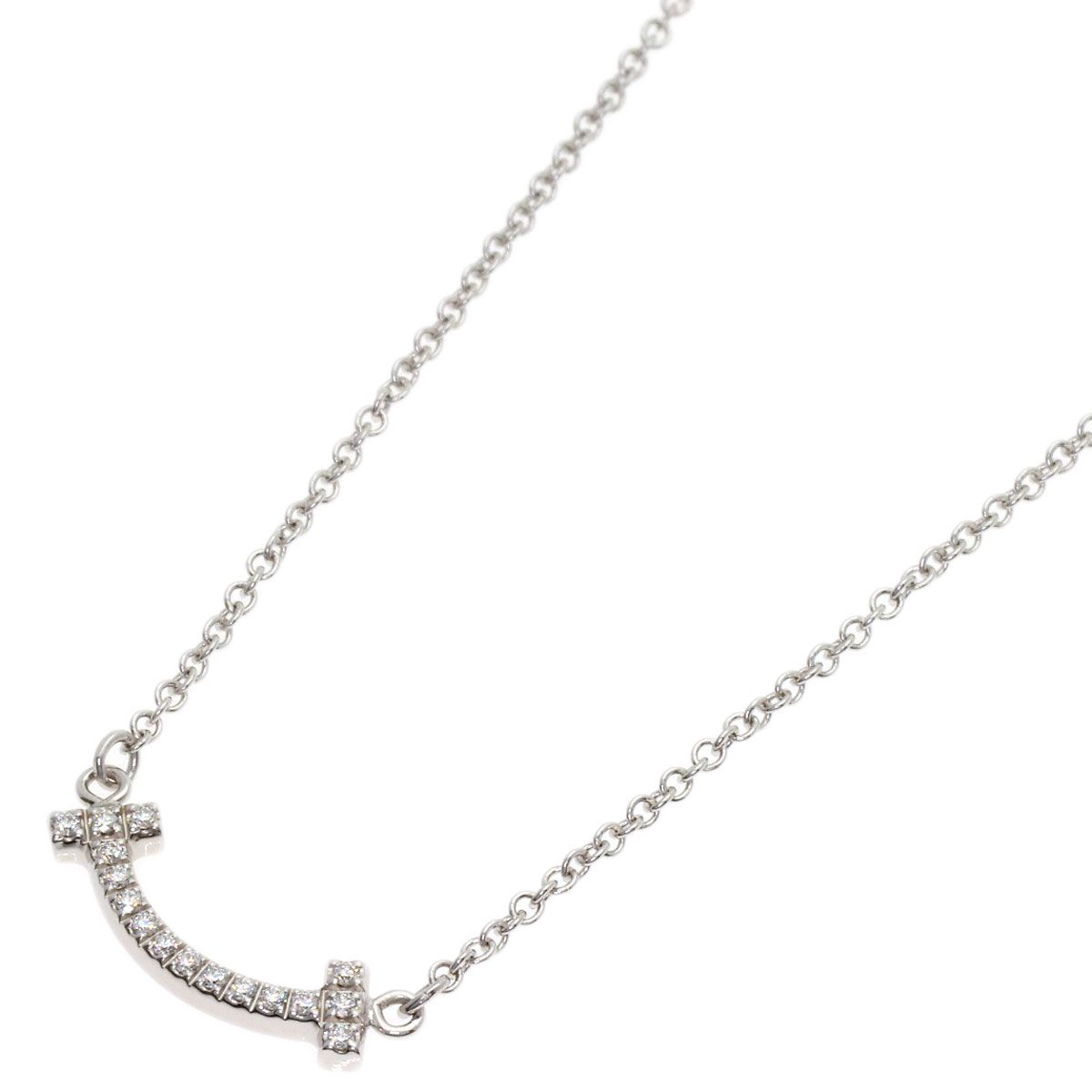 Tiffany & Co T Smile Mini Diamond Necklace 18k White Gold