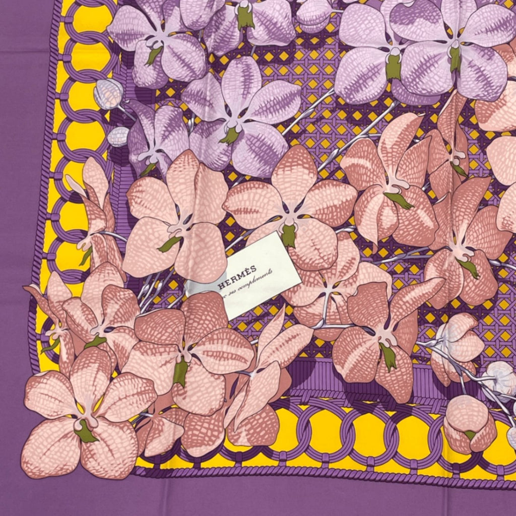 Hermes Scarf Carre 90 Floral Pattern Phalaenopsis Orchid Purple Touvenirs Asie