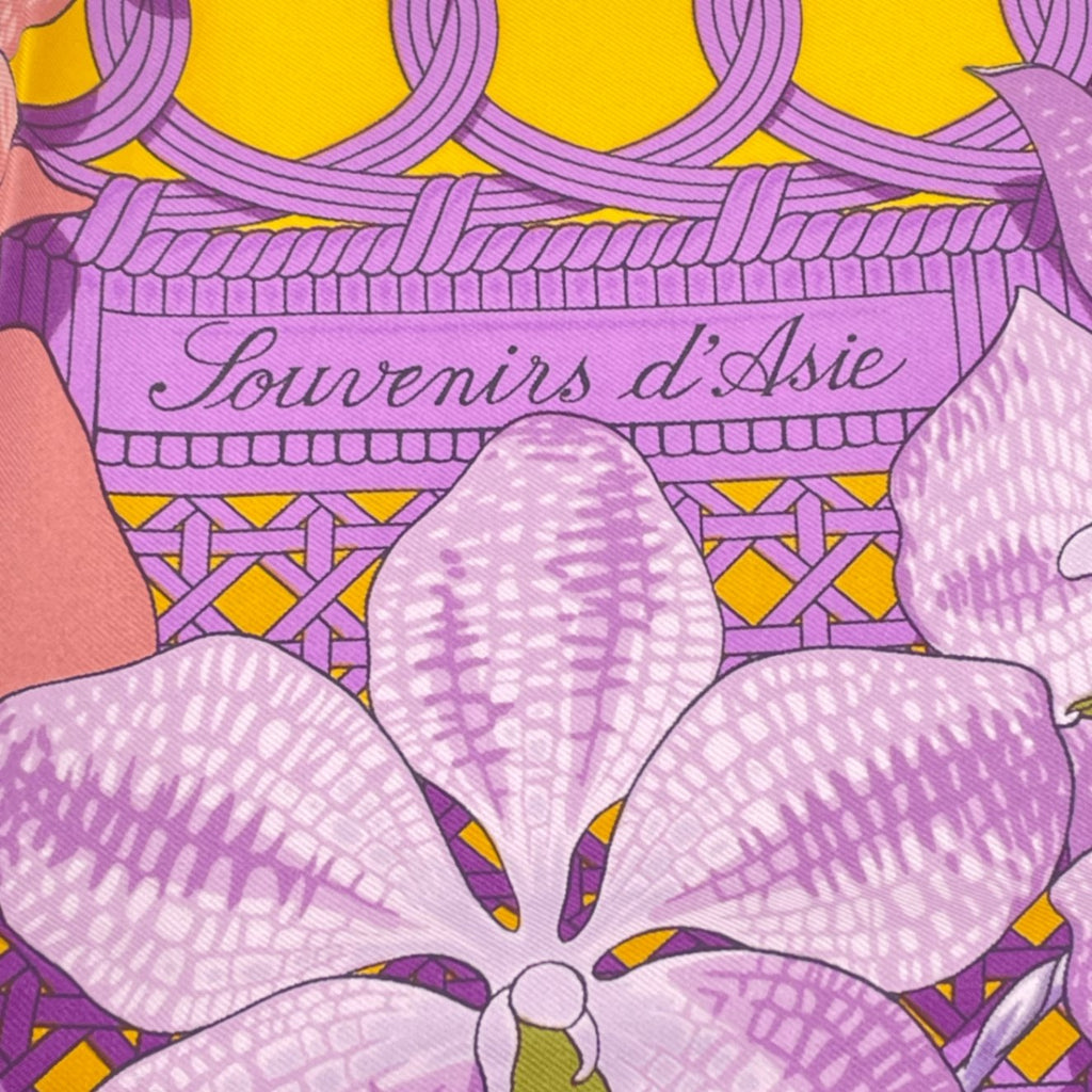 Hermes Scarf Carre 90 Floral Pattern Phalaenopsis Orchid Purple Touvenirs Asie