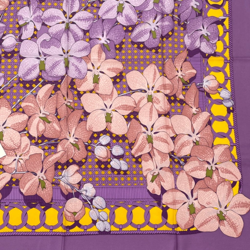 Hermes Scarf Carre 90 Floral Pattern Phalaenopsis Orchid Purple Touvenirs Asie