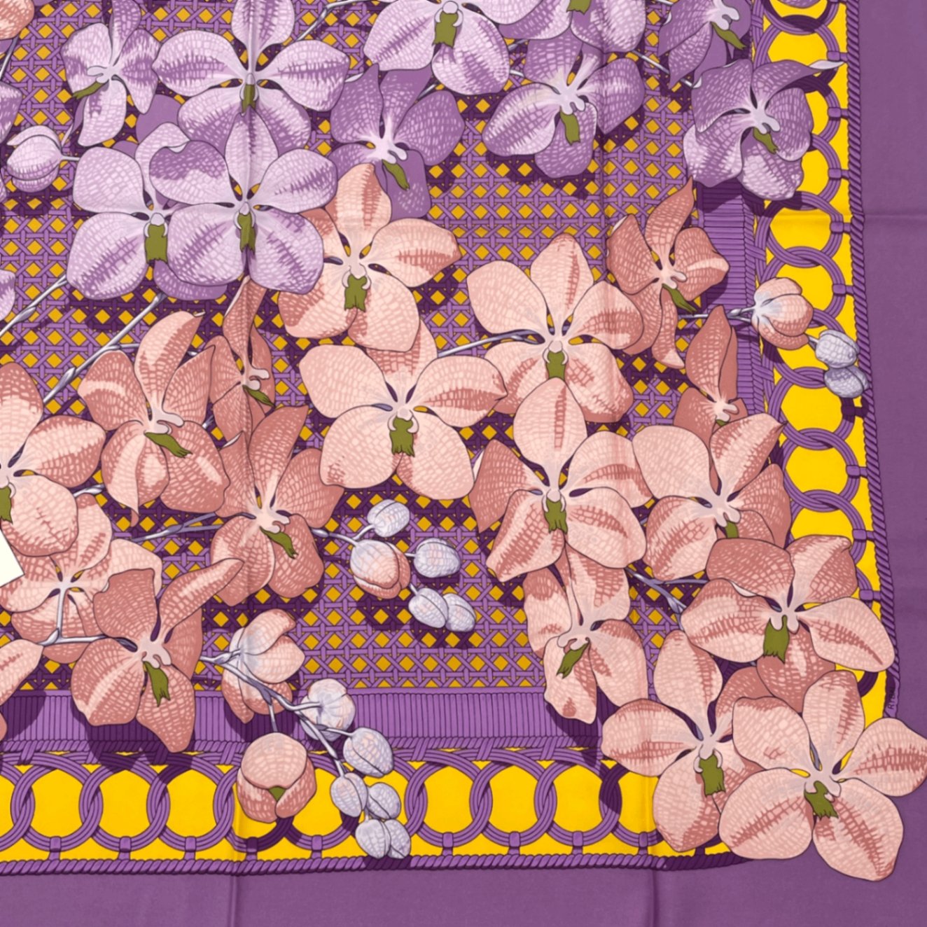 Hermes Scarf Carre 90 Floral Pattern Phalaenopsis Orchid Purple Touvenirs Asie