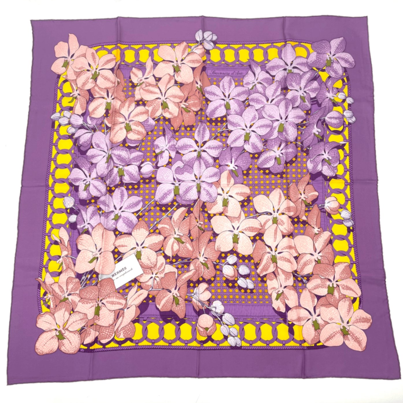 Hermes Scarf Carre 90 Floral Pattern Phalaenopsis Orchid Purple Touvenirs Asie