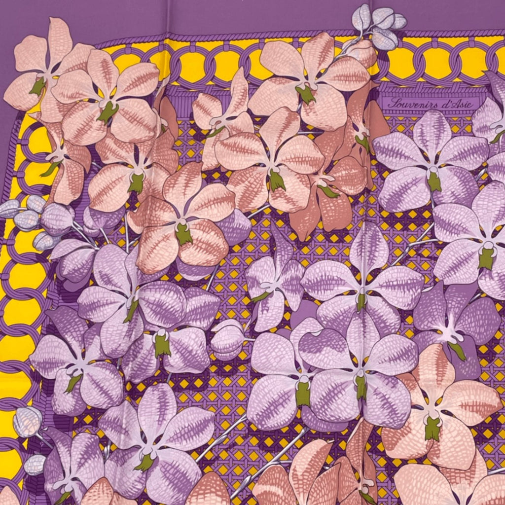 Hermes Scarf Carre 90 Floral Pattern Phalaenopsis Orchid Purple Touvenirs Asie