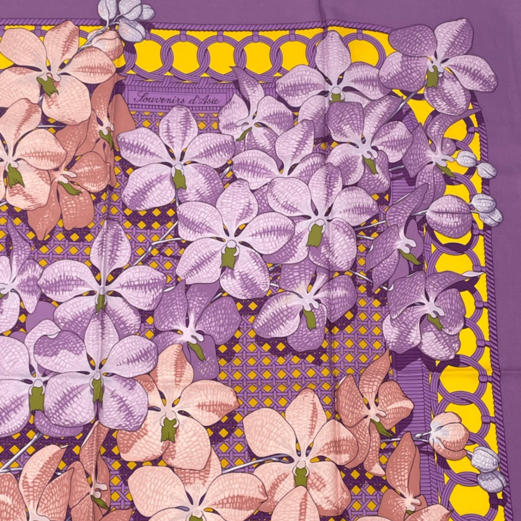 Hermes Scarf Carre 90 Floral Pattern Phalaenopsis Orchid Purple Touvenirs Asie