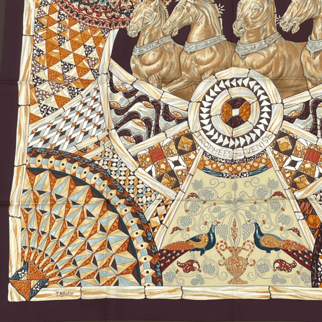 Hermes Carre 90 Triumph of Venice Trophees de Venise Scarf Silk Brown Horse — view 4