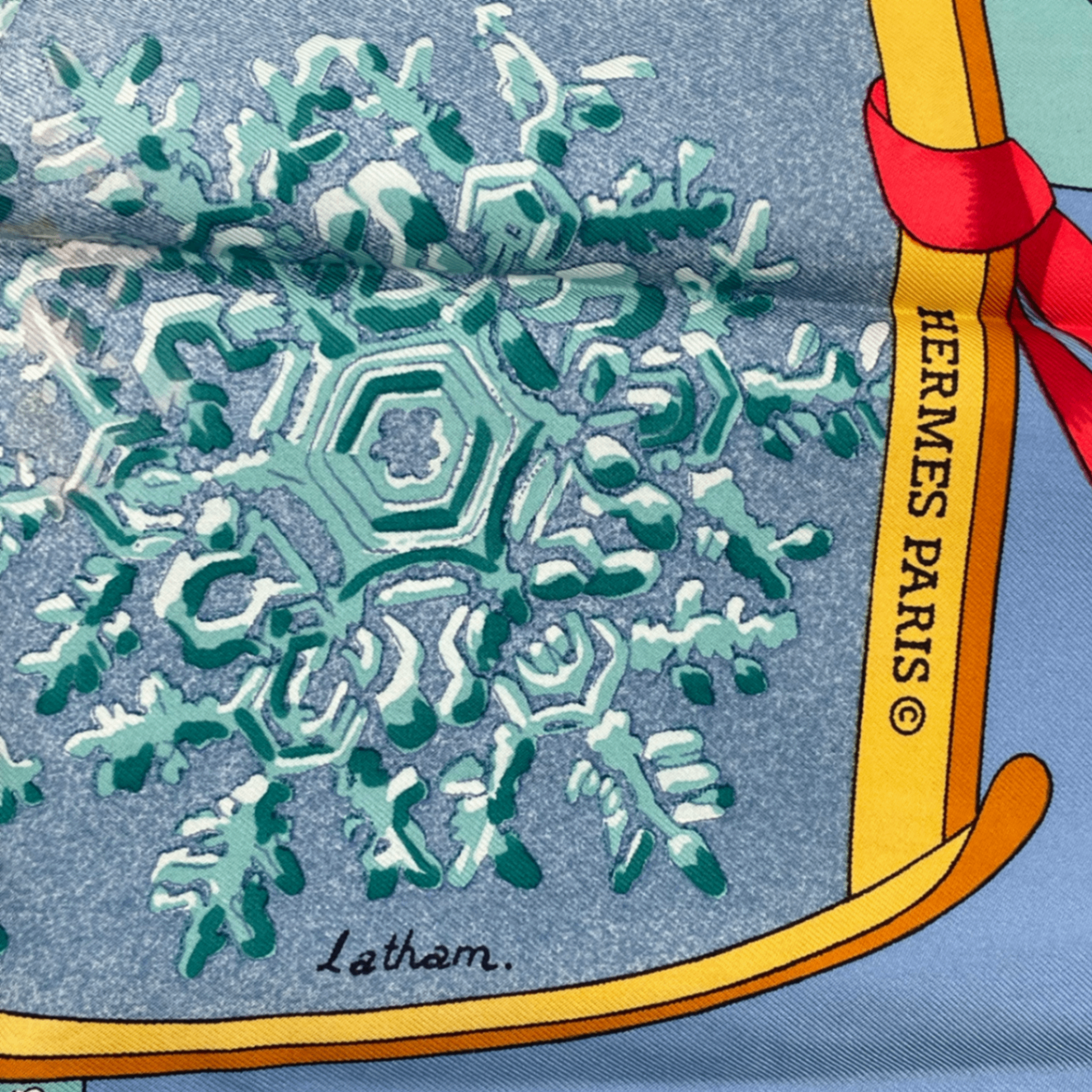 Hermes Carre 90 Neige D'antan Last Year's Snow Silk 100% Scarf Blue — view 6