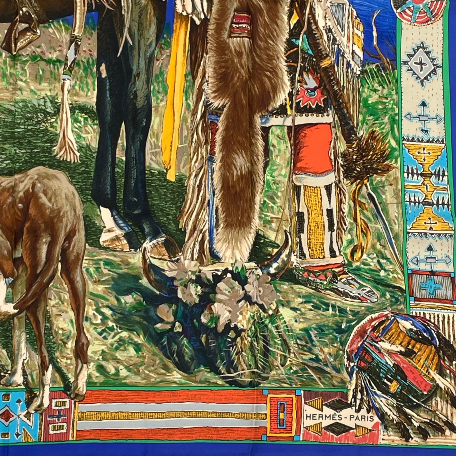 Hermes les Cheyenne Carre 90 Silk Navy Multicolor Scarf — view 5