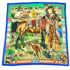 Hermes les Cheyenne Carre 90 Silk Navy Multicolor Scarf
