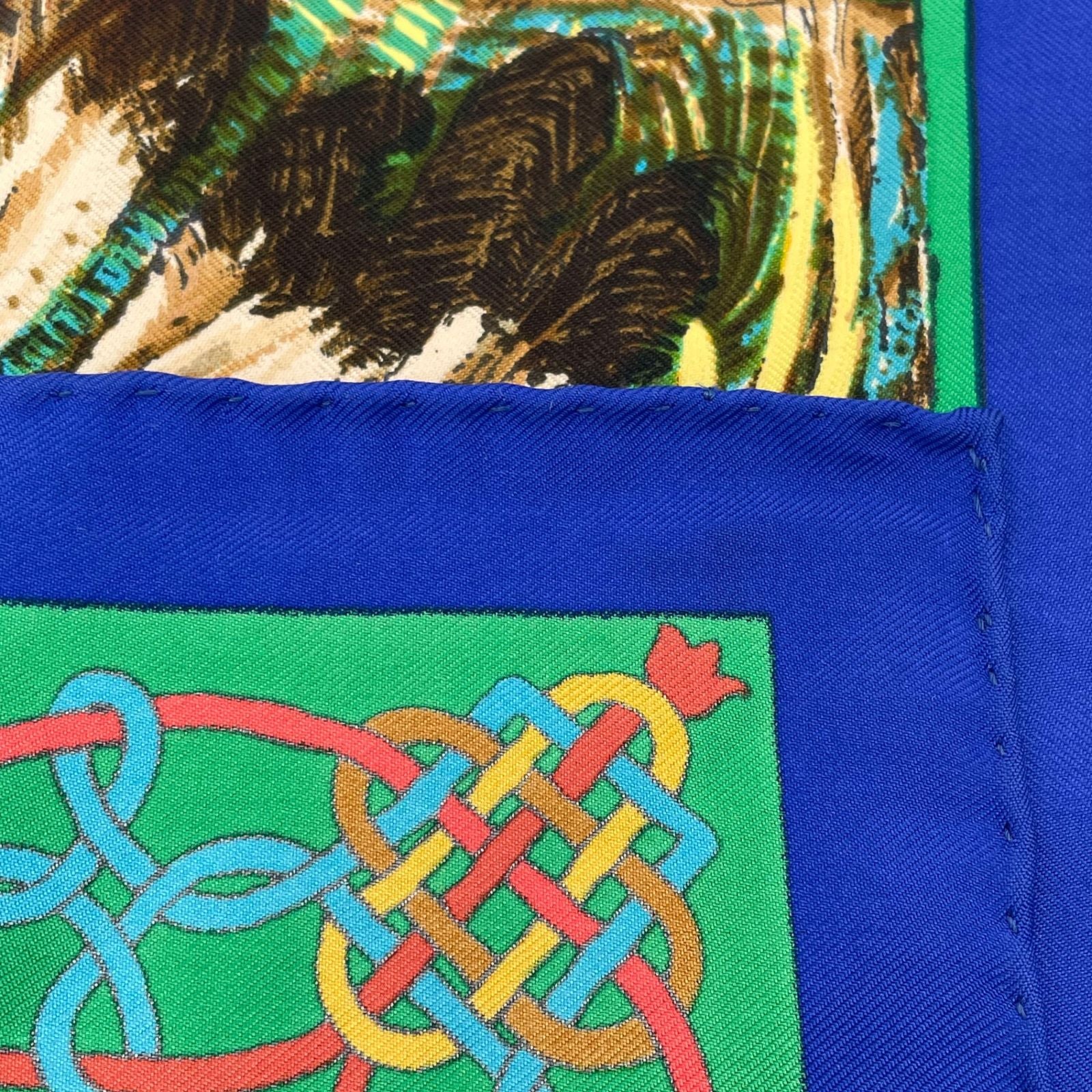 Hermes les Cheyenne Carre 90 Silk Navy Multicolor Scarf — view 6