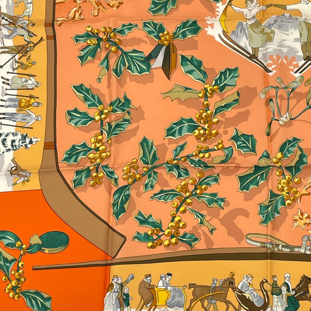 Hermes Carre 90 Neige D'antan Last Year's Snow Silk 100% Scarf Orange — view 4