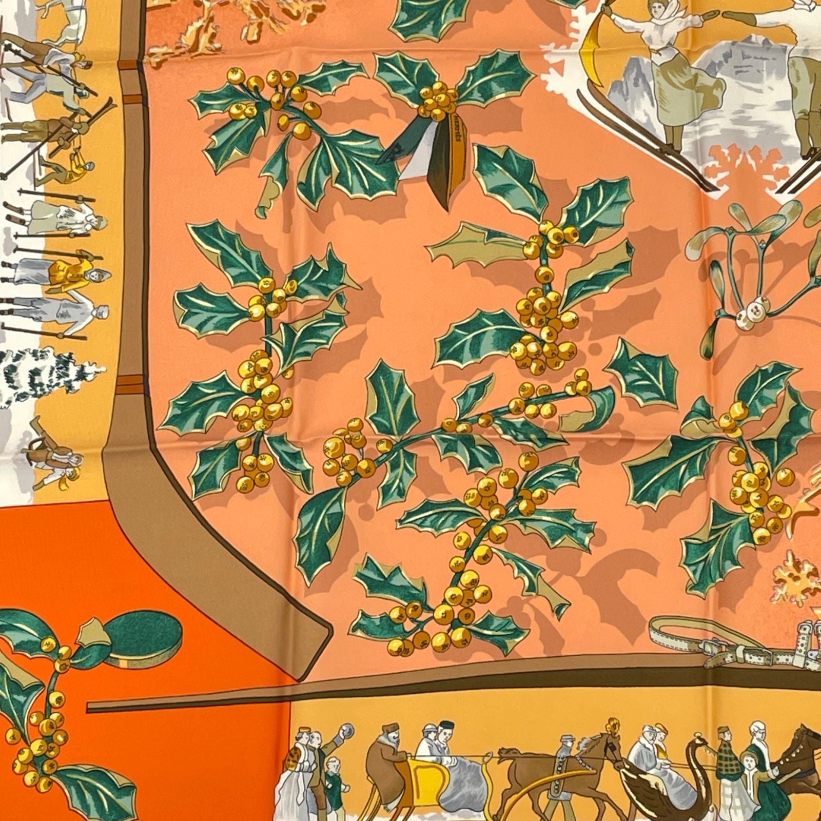 Hermes Carre 90 Neige D'antan Last Year's Snow Silk 100% Scarf Orange — view 4