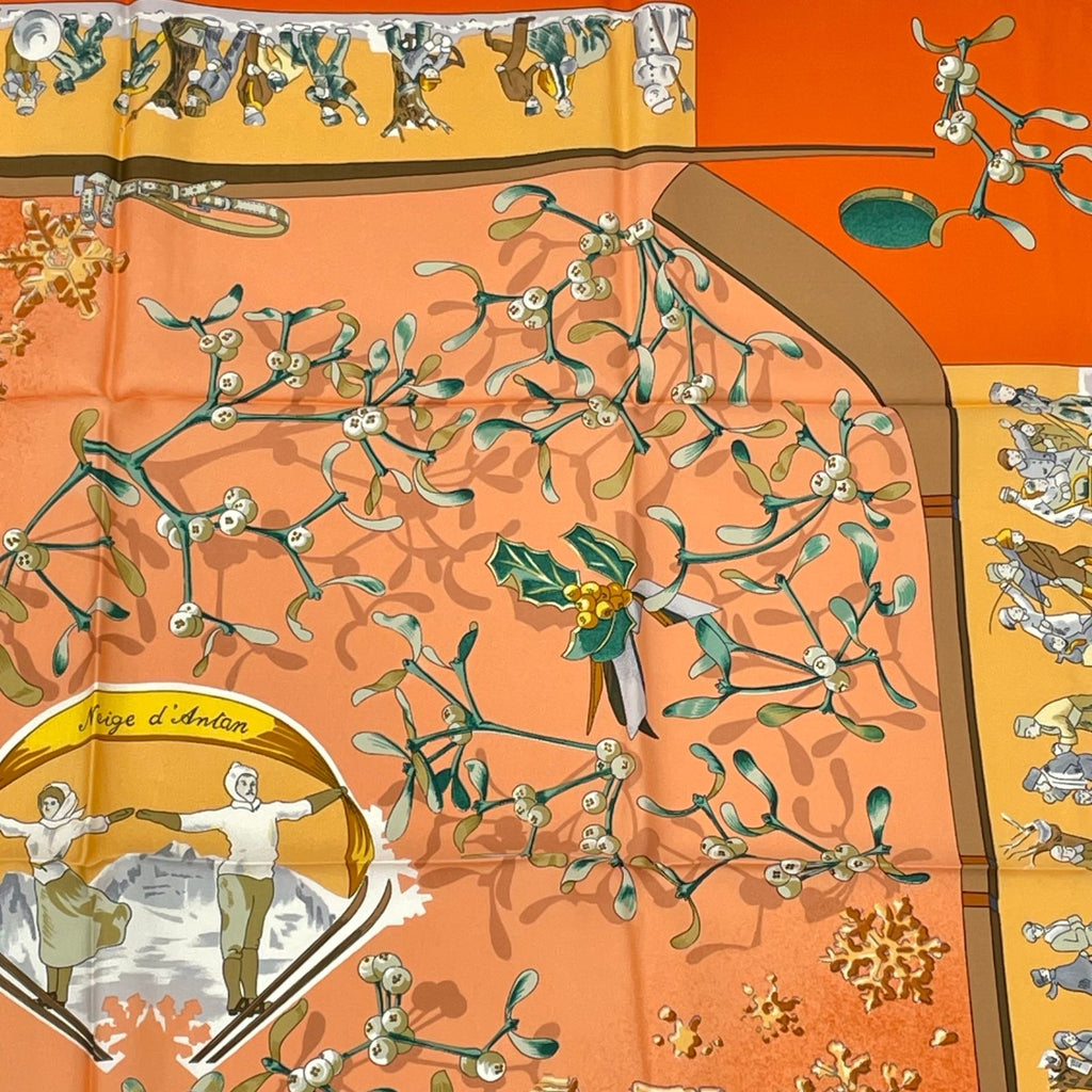 Hermes Carre 90 Neige D'antan Last Year's Snow Silk 100% Scarf Orange — view 3