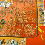 Hermes Carre 90 Neige D'antan Last Year's Snow Silk 100% Scarf Orange — view 5