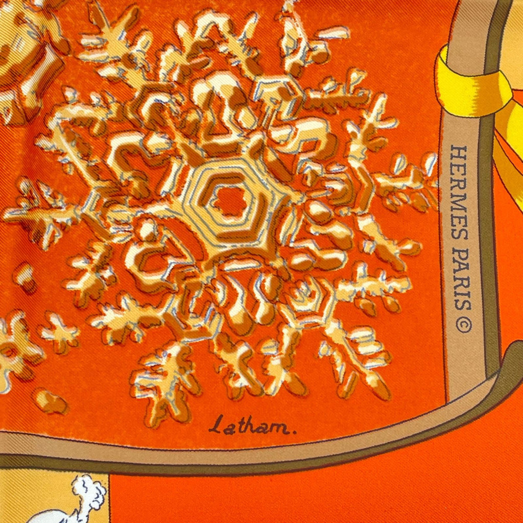 Hermes Carre 90 Neige D'antan Last Year's Snow Silk 100% Scarf Orange — view 6