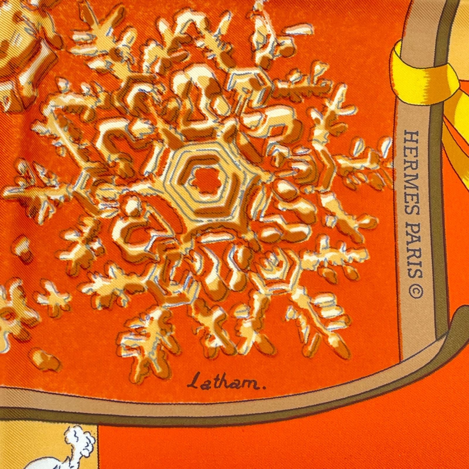 Hermes Carre 90 Neige D'antan Last Year's Snow Silk 100% Scarf Orange — view 6
