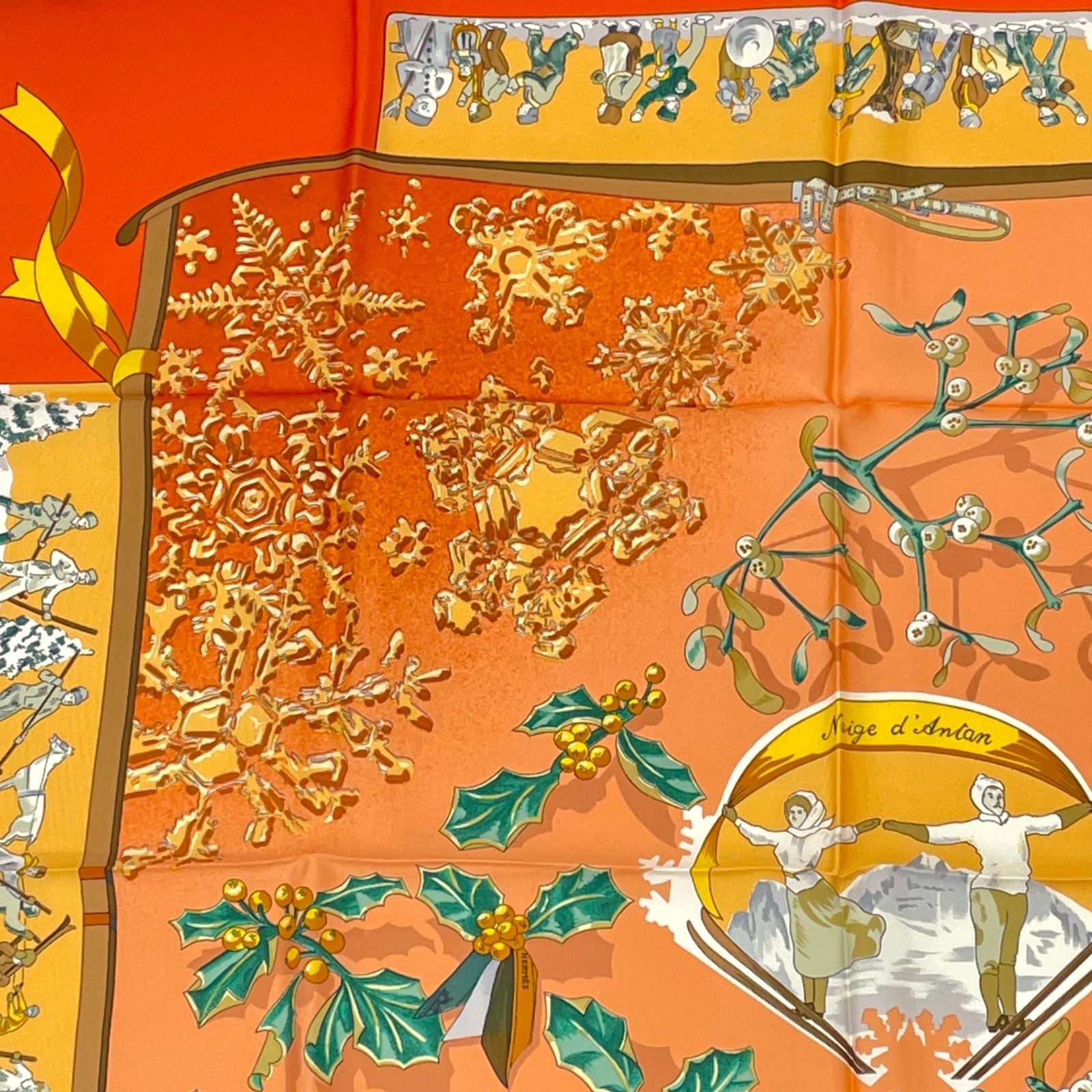 Hermes Carre 90 Neige D'antan Last Year's Snow Silk 100% Scarf Orange — view 2