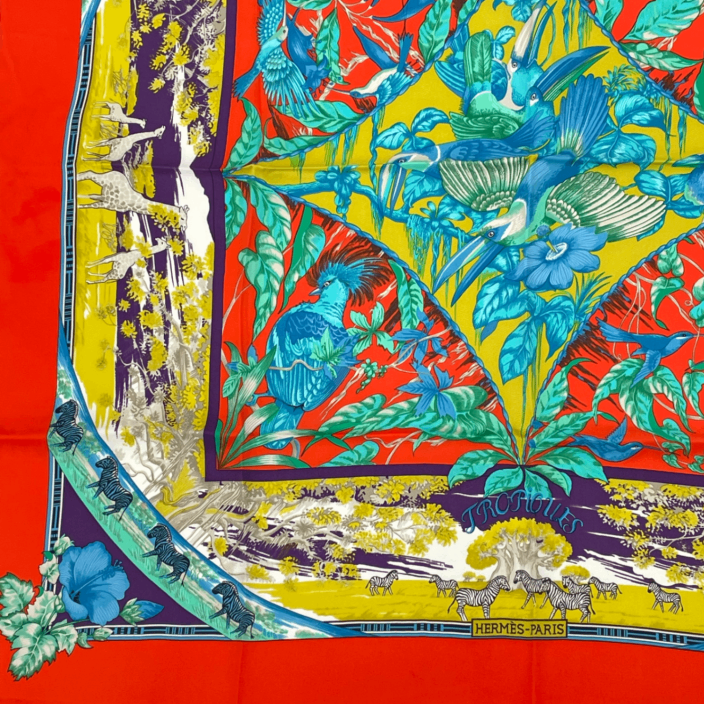 Hermes Tropioues Tropic Red Multicolor Silk Scarf — view 4