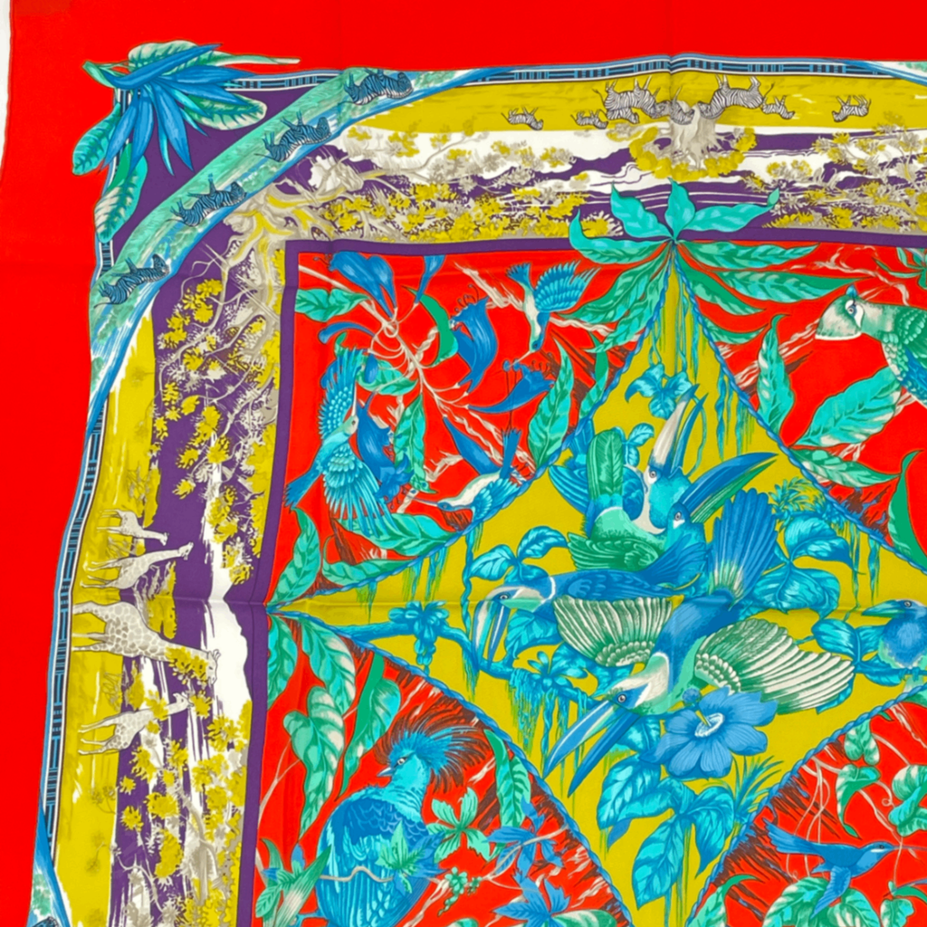 Hermes Tropioues Tropic Red Multicolor Silk Scarf — view 2