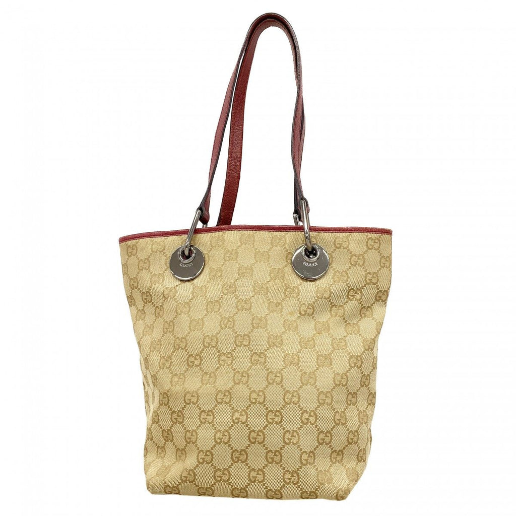 Gucci Tote GG Canvas Beige Bordeaux Silver