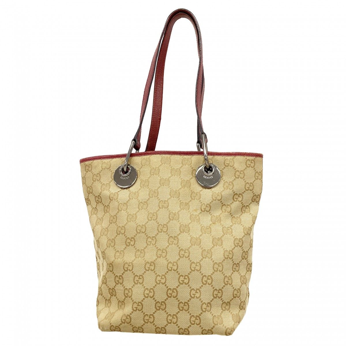 Gucci Tote GG Canvas Beige Bordeaux Silver