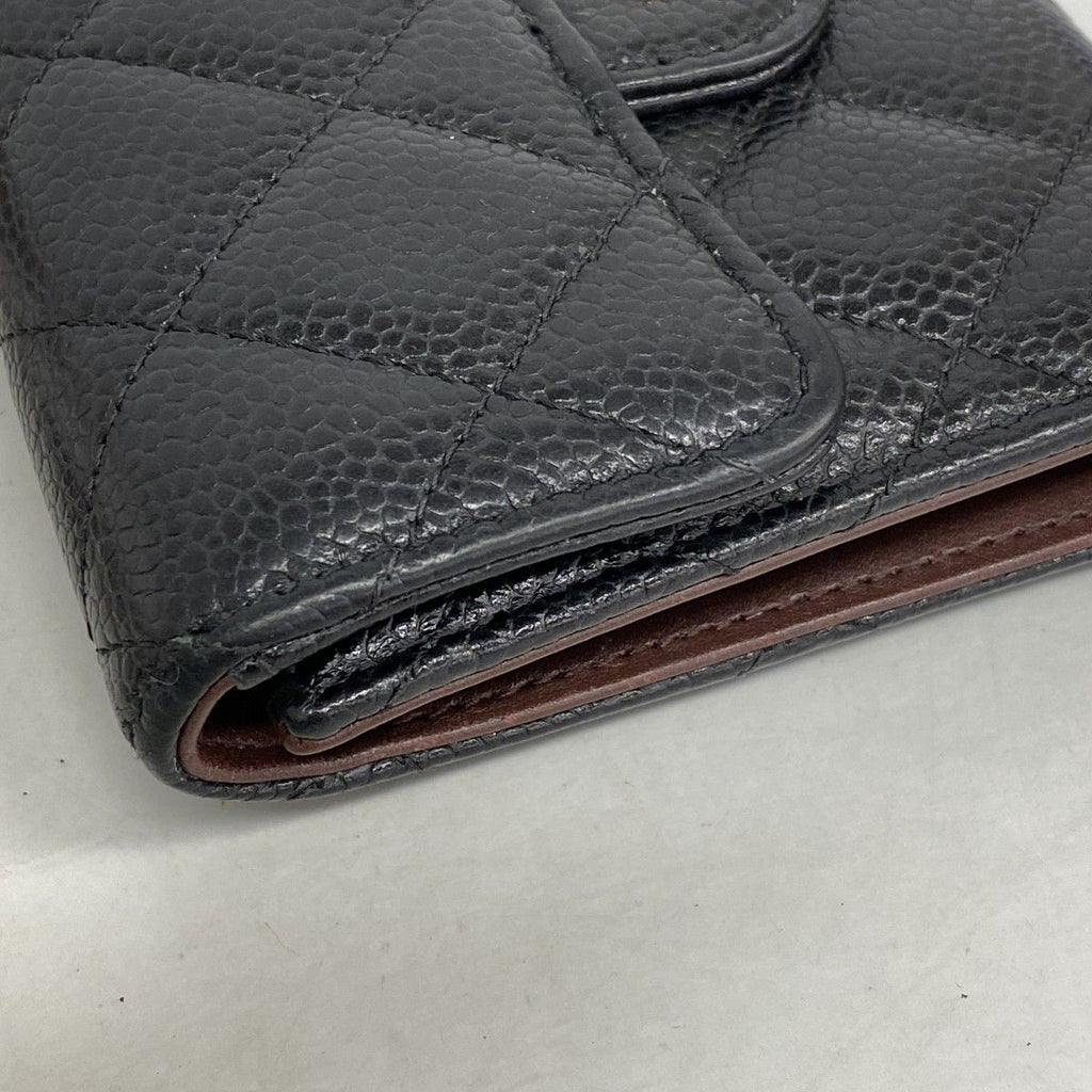 Chanel Trifold Wallet Quilted Caviar Leather Black Gold — view 6