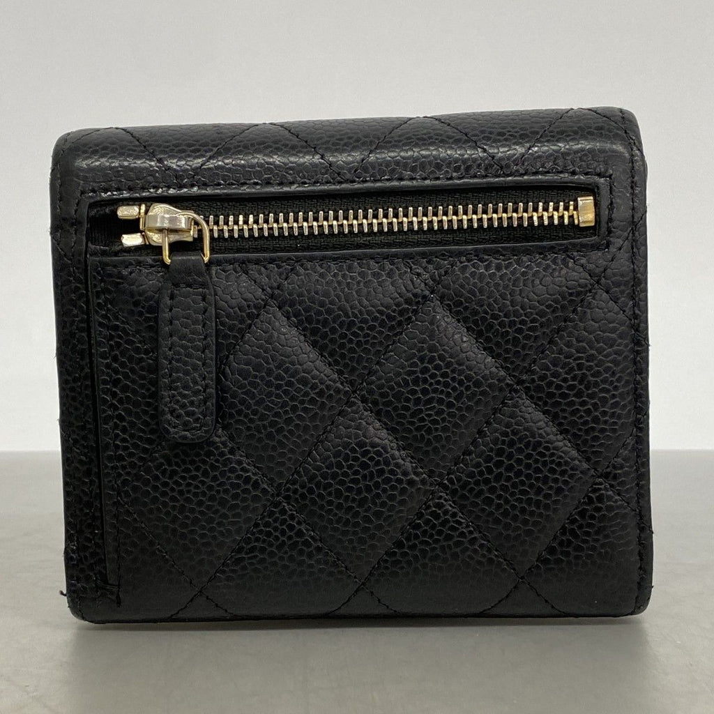 Chanel Trifold Wallet Quilted Caviar Leather Black Gold — view 7
