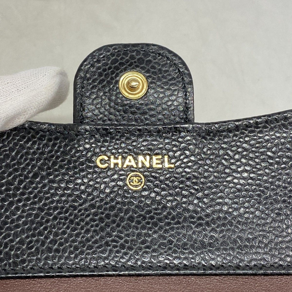 Chanel Trifold Wallet Quilted Caviar Leather Black Gold — view 4