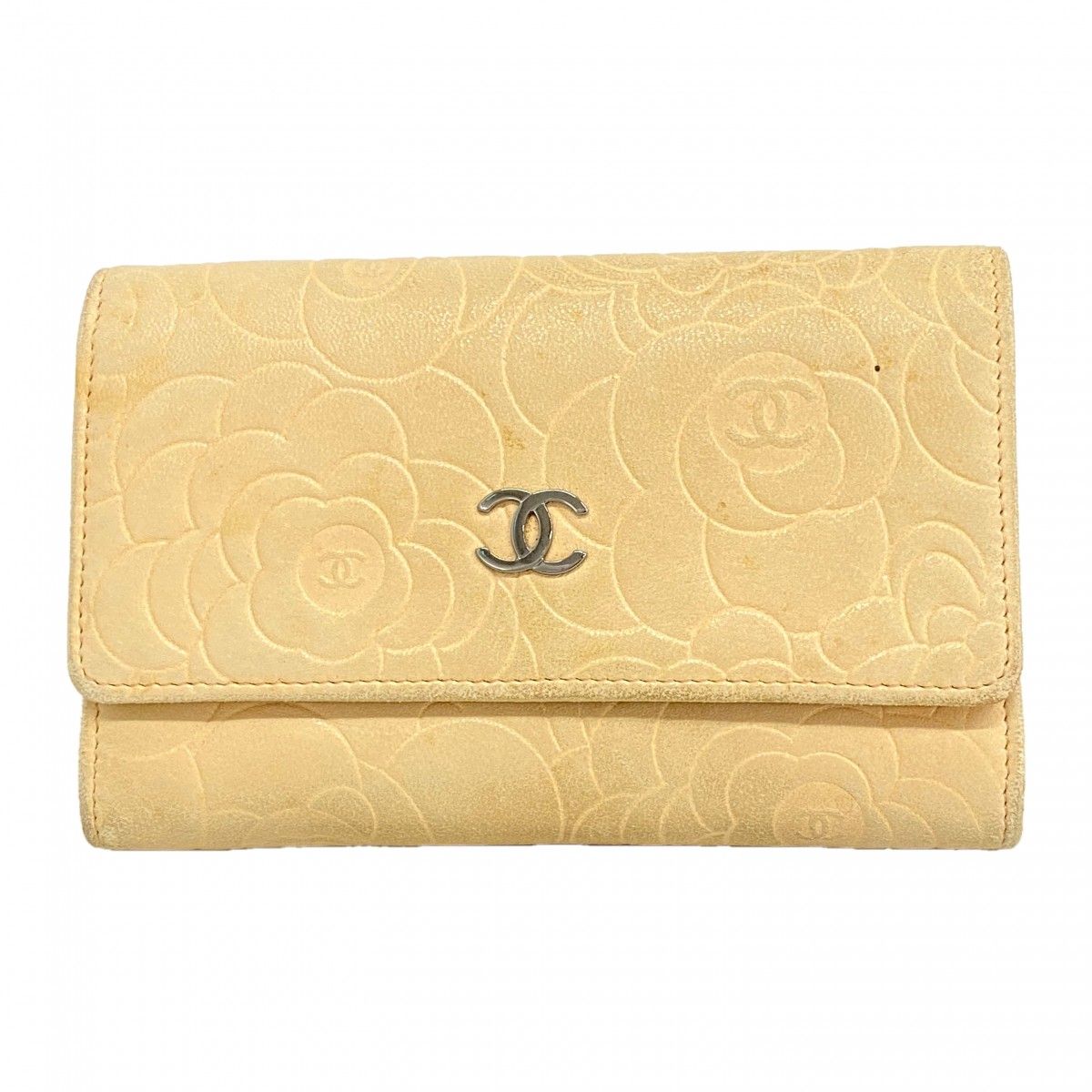 Chanel Wallet Camellia Lambskin Beige Silver