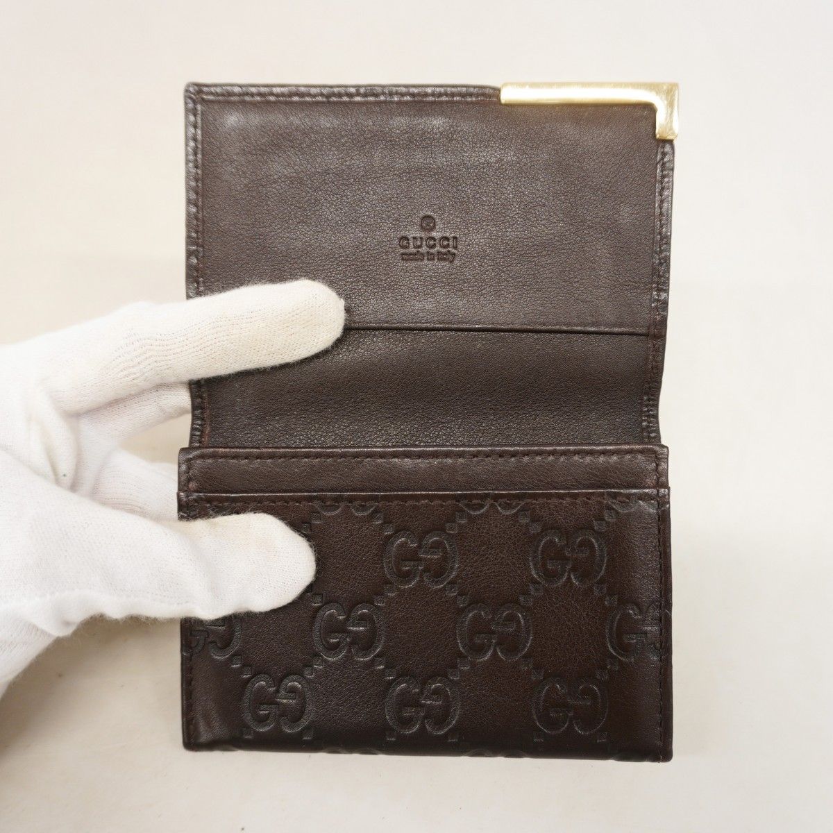 Gucci Business Card Holder Guccissima Leather Brown Gold — view 4