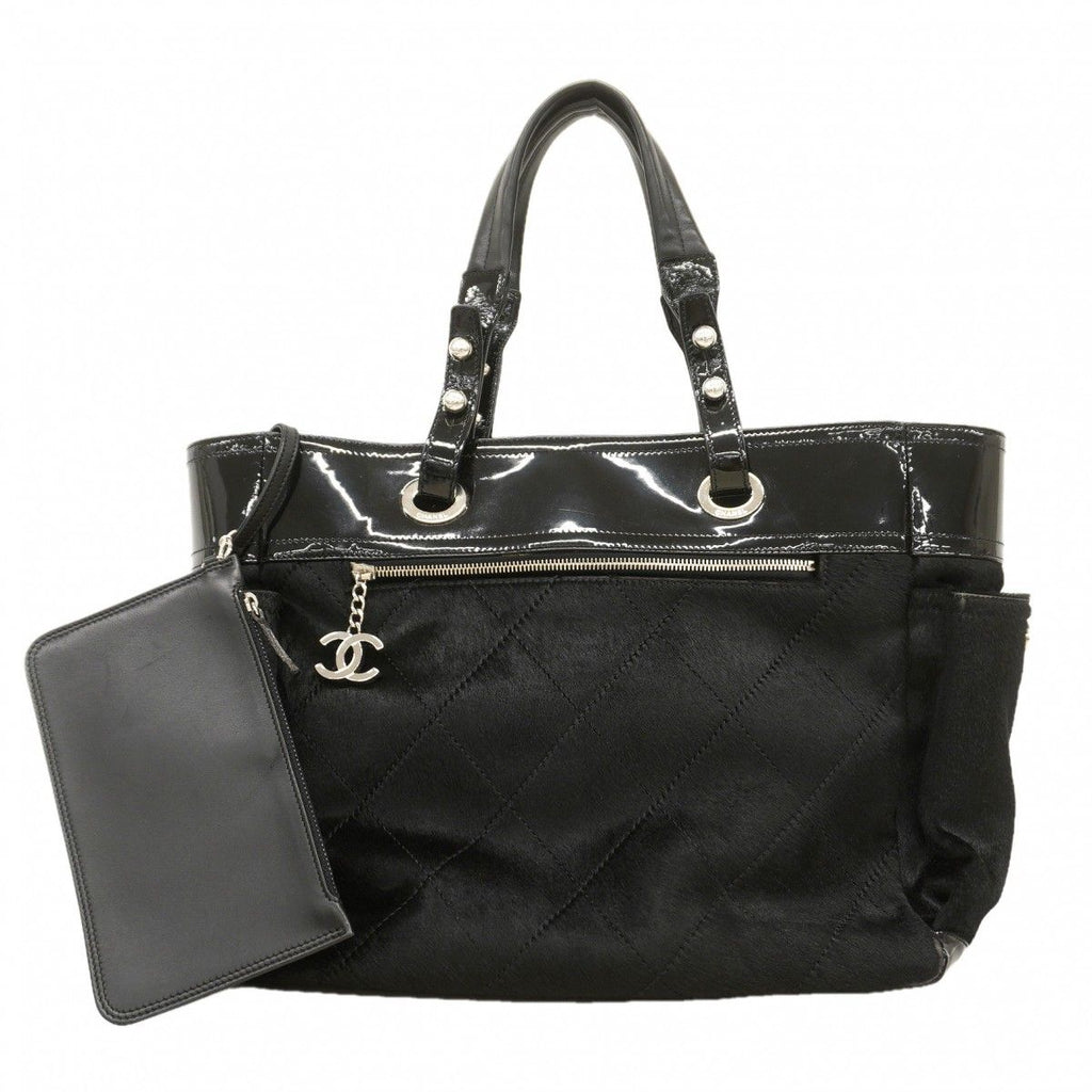 Chanel Tote Paris Biarritz Calf Hair Black Silver