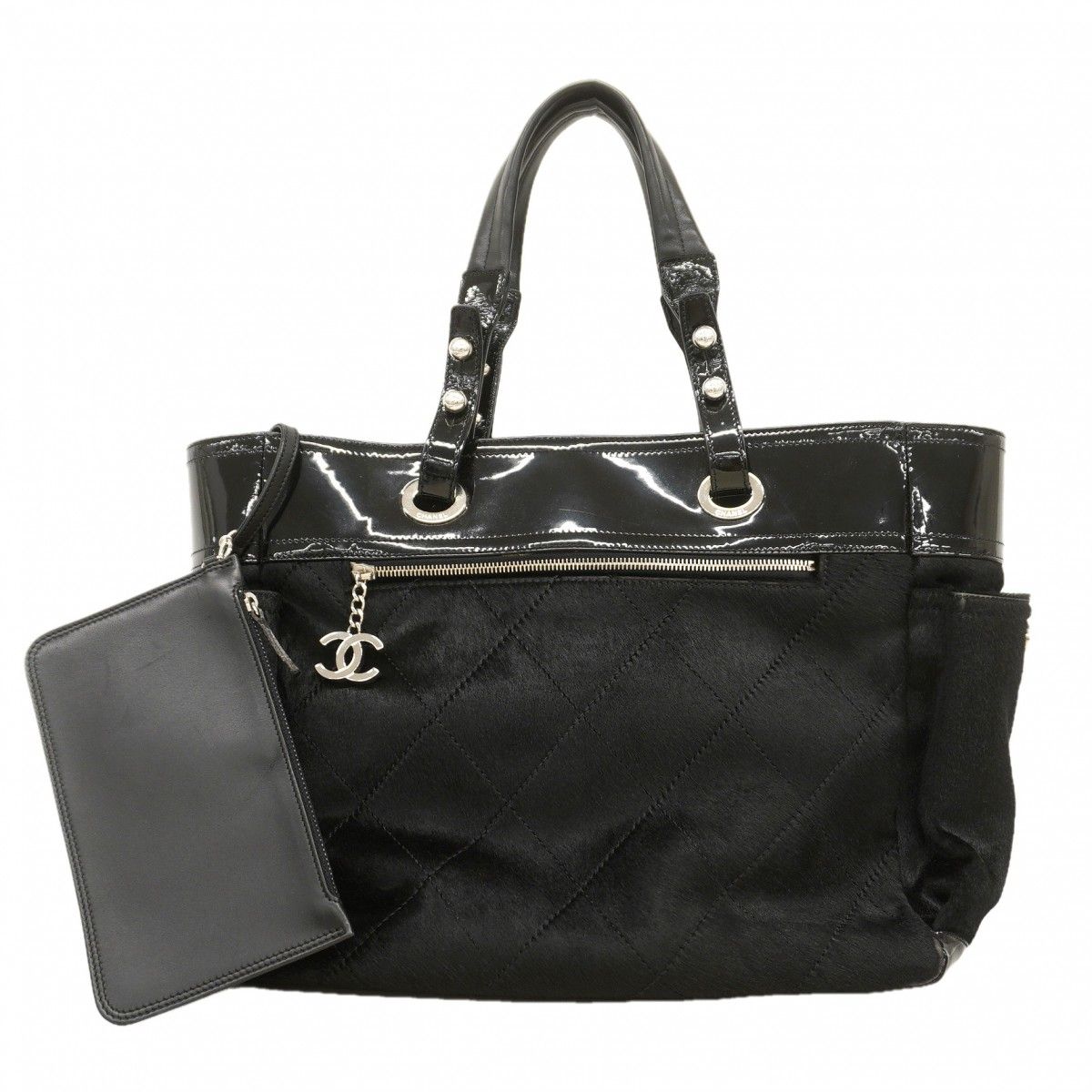 Chanel Tote Paris Biarritz Calf Hair Black Silver