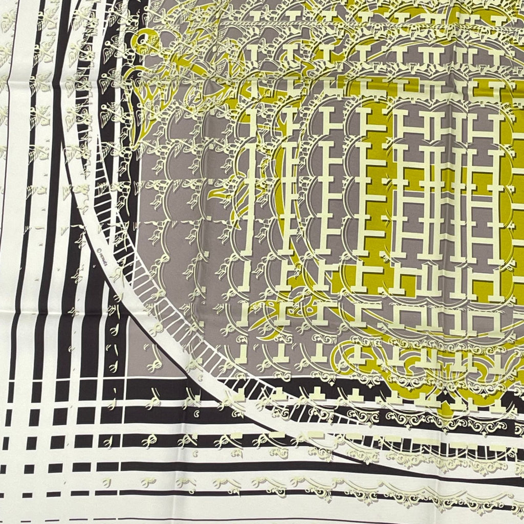 Hermes Scarf Carre 90 24 Faubourg Seconde Ginza Anniversary Silk White Yellow — view 4