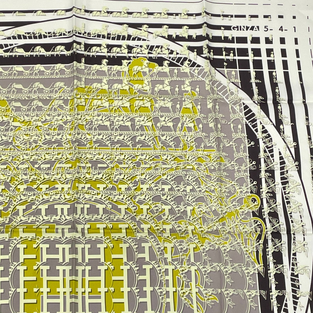 Hermes Scarf Carre 90 24 Faubourg Seconde Ginza Anniversary Silk White Yellow — view 3