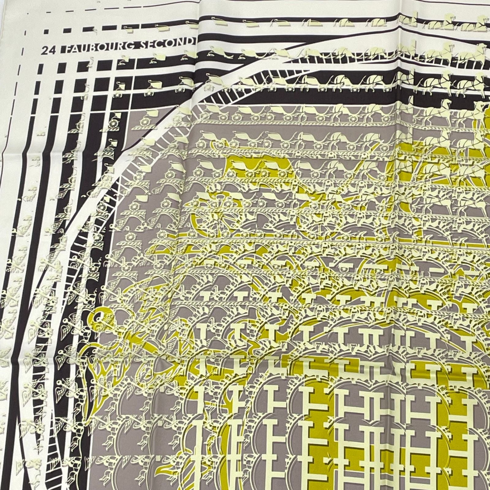 Hermes Scarf Carre 90 24 Faubourg Seconde Ginza Anniversary Silk White Yellow — view 2